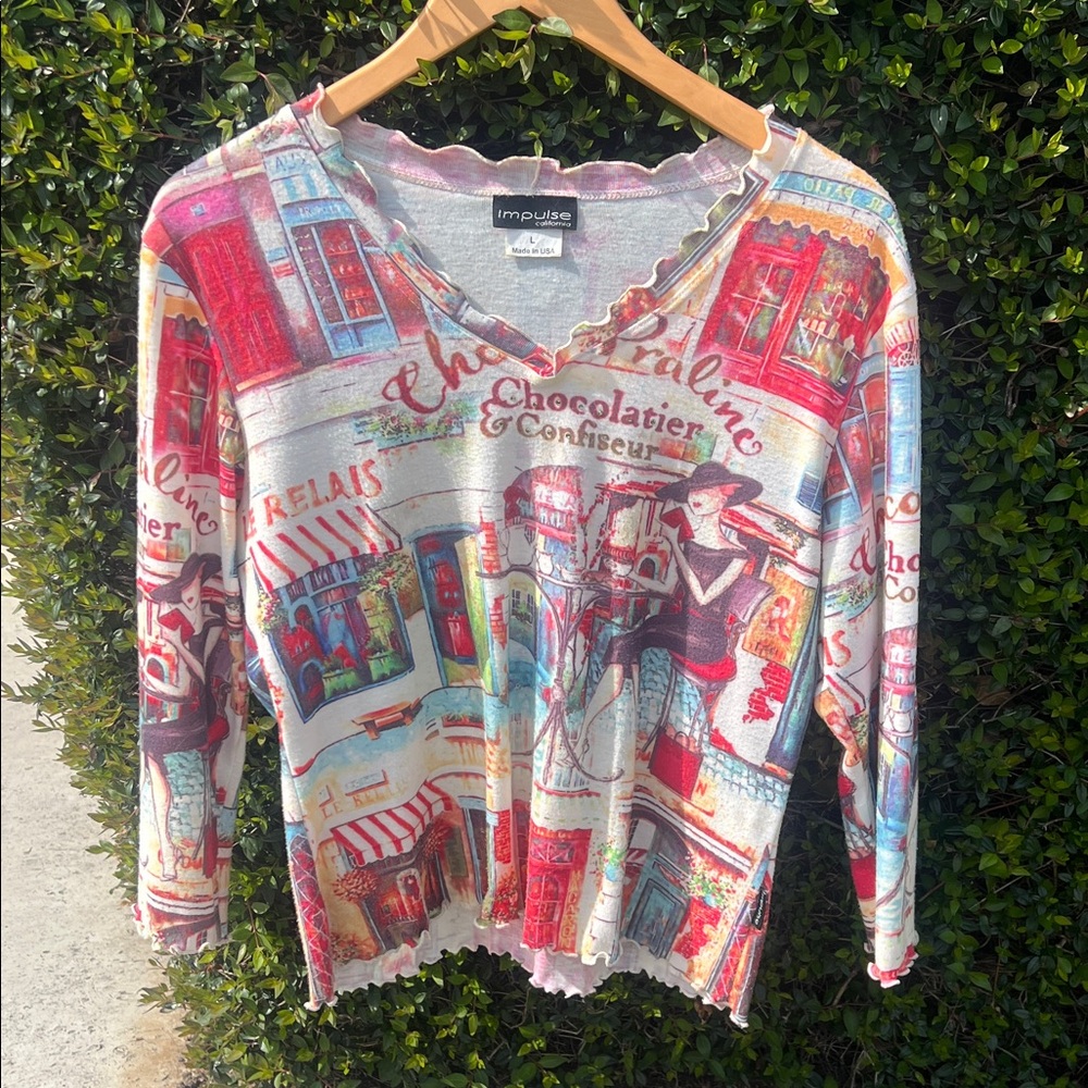 Vintage Impulse Parisian Graphic Top Made In Usa